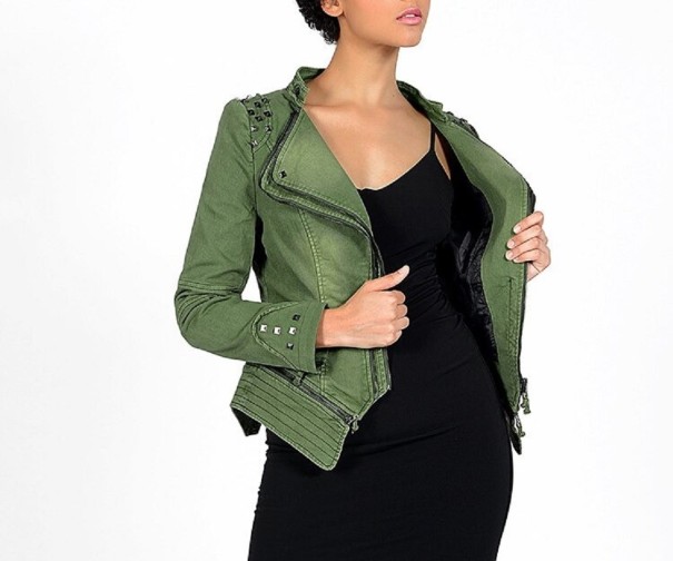 Women's Fitted Denim Jacket green M