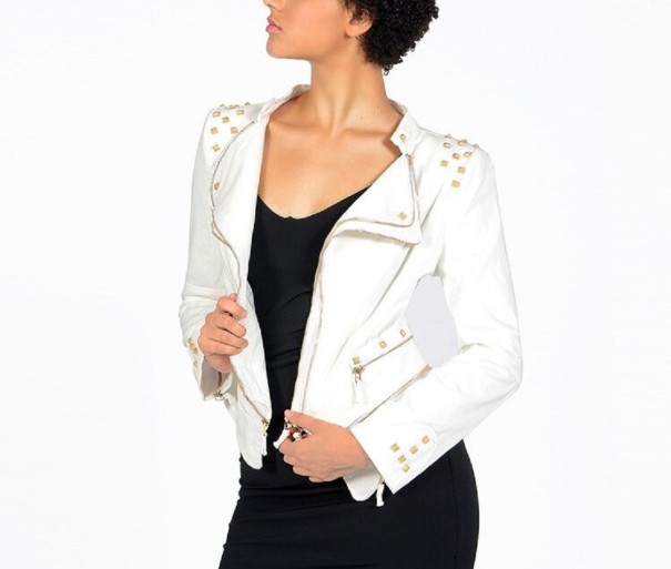 Women's Fitted Denim Jacket white XL