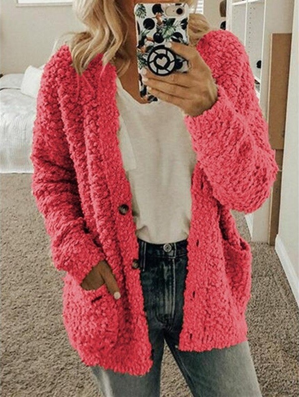 Women's Furry Coat P1651 dark pink M