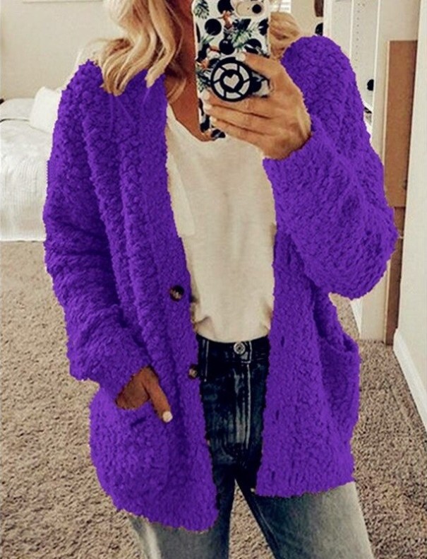 Women's Furry Coat P1651 purple XS
