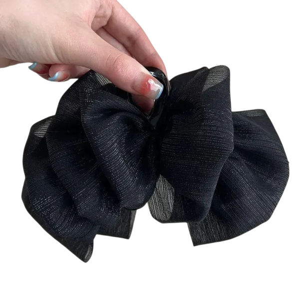 Women's Hair Claw 13.1 cm Fabric Voluminous Bow Clip Width of Claw 4.5 cm Elegant Hair Clip for Bun and Formal Hairstyle black