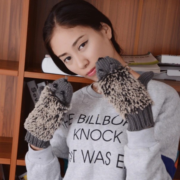 Women's Hedgehog-Shaped Gloves J2842 grey