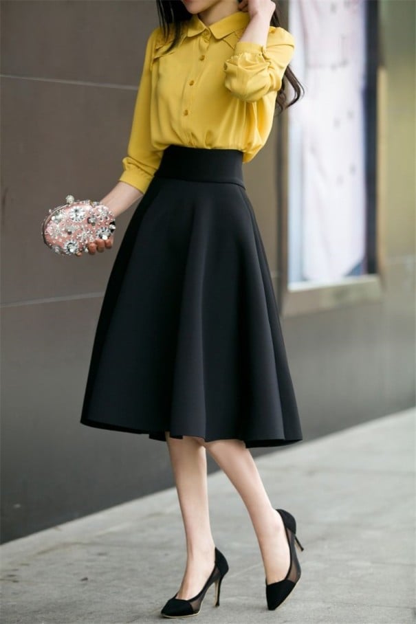 Women's High-Waisted Skirt A982 black XS