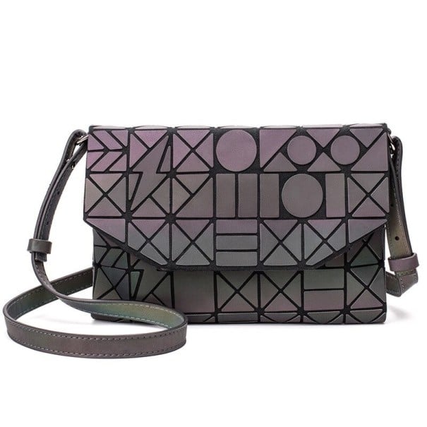Women's Holographic Shoulder Bag with Flap Envelope Shape Geometric Pattern Internal Zip Pocket Material PU Leather and Polyester 2