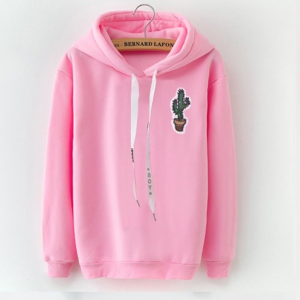 Women's Hoodie with Hood and Small Colourful Motif on the Chest Long Sleeves Wide Drawstrings in Hood Ribbed Cuffs and Hem Polyester pink XL 1