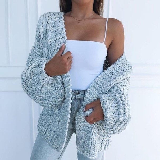 Women's Knitted Cardigan G411 light blue XL