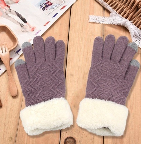 Women's Knitted Gloves with Fur J2393 magenta