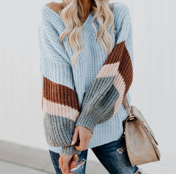 Women's Knitted Sweater G266 light blue XL