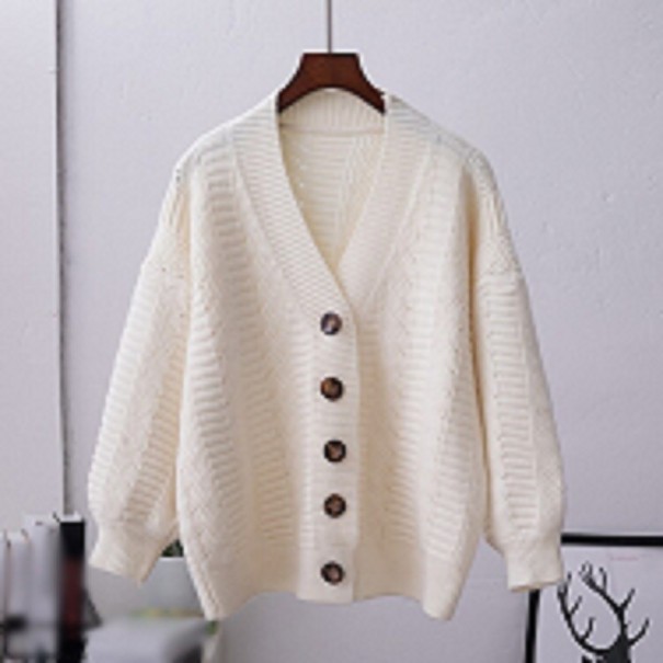 Women's Knitted Sweater with Buttons G243 white