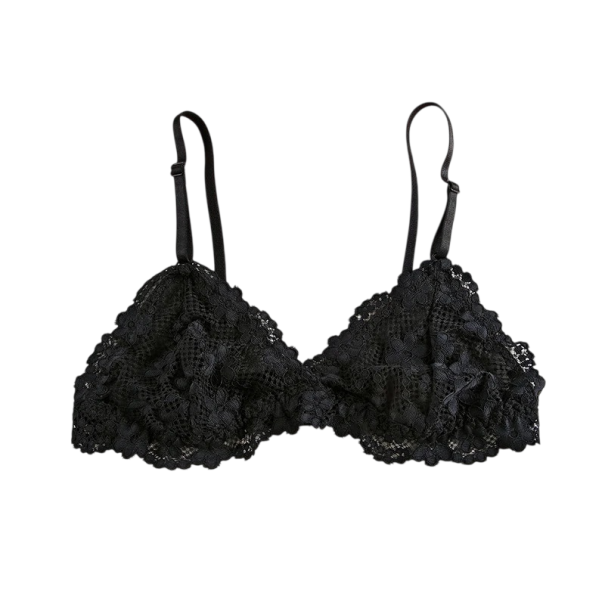 Women's Lace Bralette with Triangle Cups Without Padding Elastane Nylon Lightweight Lingerie for Everyday Wear black M