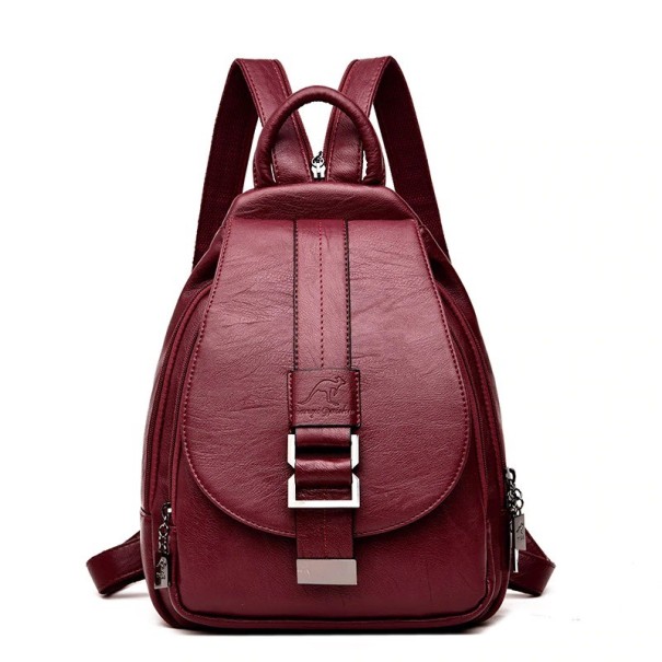 Women's Leather Backpack E789 wine red