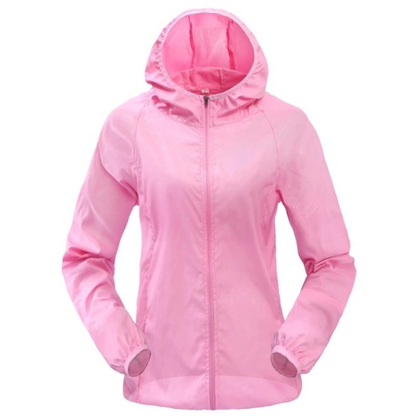Women's Lightweight Waterproof Running Jacket with Hood Zip Fastening Elastic Cuffs Side Pockets Thin Polyester Sporty Fit pink S