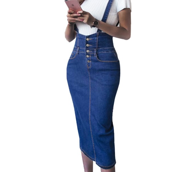 Women's Long Denim Skirt with Straps S