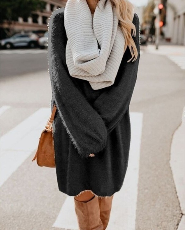 Women's Long Fluffy Sweater black L