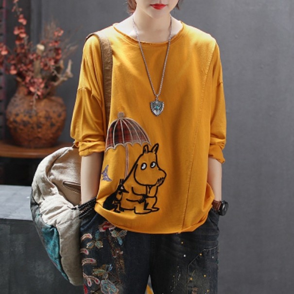 Women's Loose Long Sleeve T-Shirt A1015 mustard