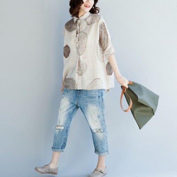 Women's Loose Printed Blouse cream