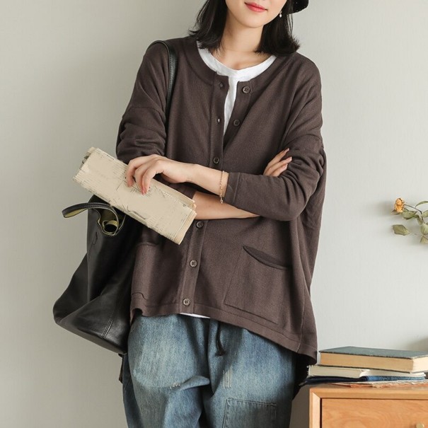 Women's Loose Sweater with Buttons A2108 brown