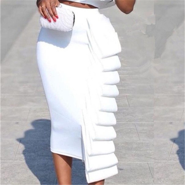 Women's Midi Skirt with Ruffles white XXL