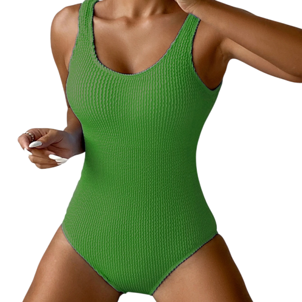 Women's One-Piece Swimsuit O-Neck Wide Straps Nylon Spandex Solid Colour Elastic Comfortable Swimwear for Sea and Pool green M