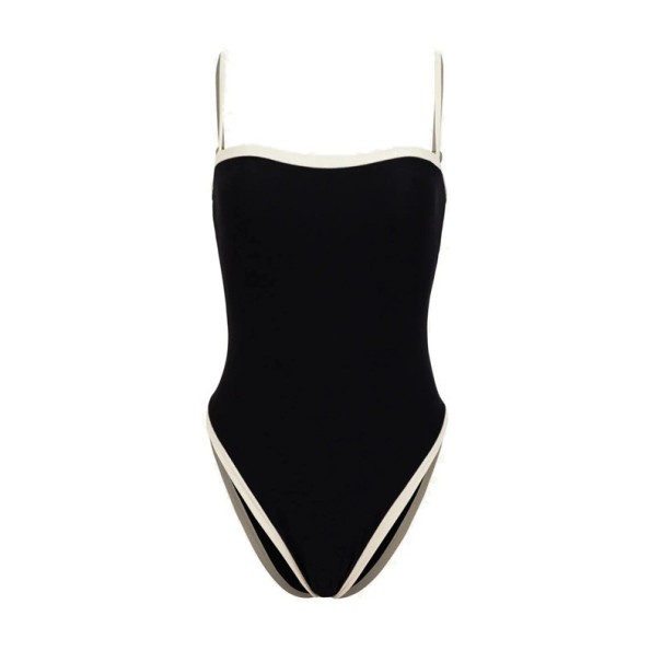 Women's One-Piece Swimsuit Solid Colour V-Neck Thin Straps Polyester Spandex Stretchy Material Summer Beach Swimwear black S