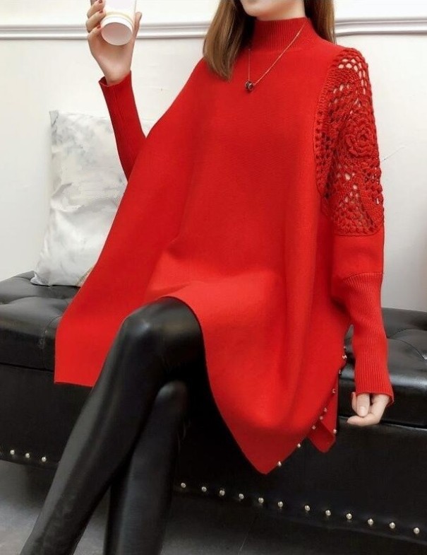 Women's Oversized Roll Neck A2328 red