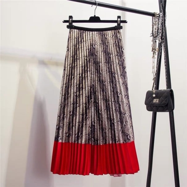 Women's Pleated Midi Skirt red
