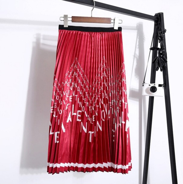 Women's Pleated Skirt with Letters red