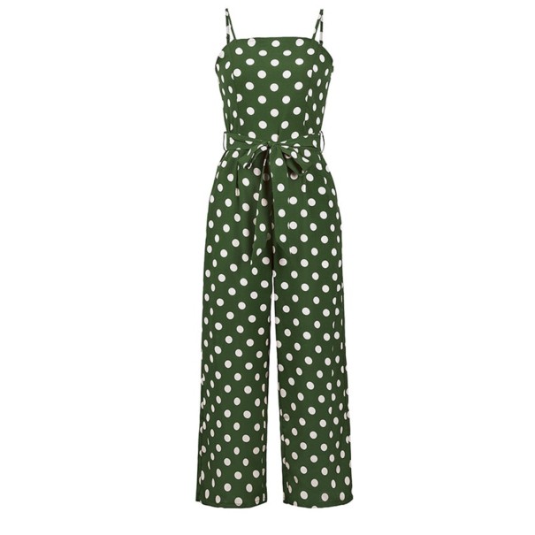 Women's Polka Dot Strappy Jumpsuit A2089 green XXL
