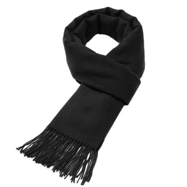 Women's Scarf 174 x 33 cm Plain Cashmere and Polyester Scarf with Fringed Ends Warm Soft Elegant Winter Accessory Stylish Comfortable Scarf for Everyday Wear black