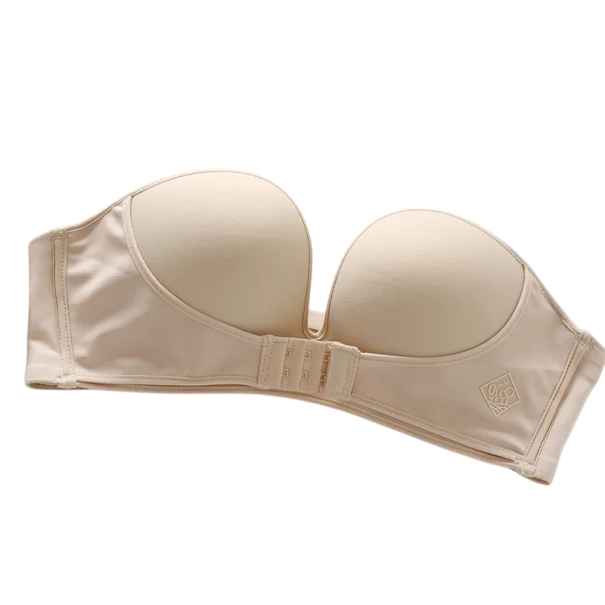 Women's Seamless Strapless Bra with Front Closure Polyester Elastane Nylon for Everyday Wear and Evening Dresses beige 70B