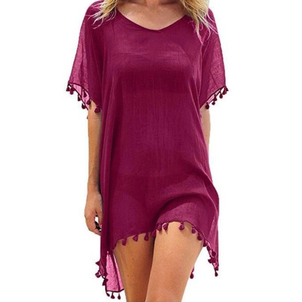 Women's Sheer Dress P262 wine red