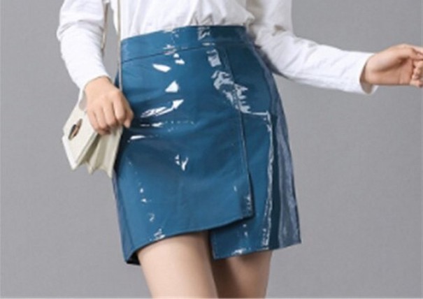 Women's Shiny Mini Skirt with Zip blue M