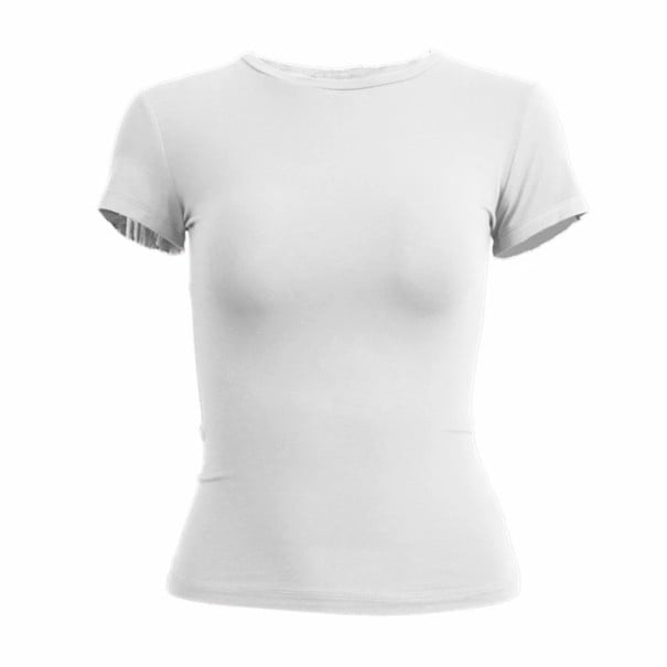 Women's Short Sleeve T-Shirt Fitted Elastic Top with Round Neck Modern Plain T-Shirt Fitted Cut Fashion Clothing white M