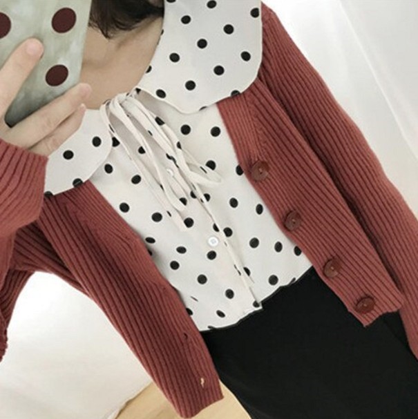 Women's Short Sweater with Buttons G228 brick red