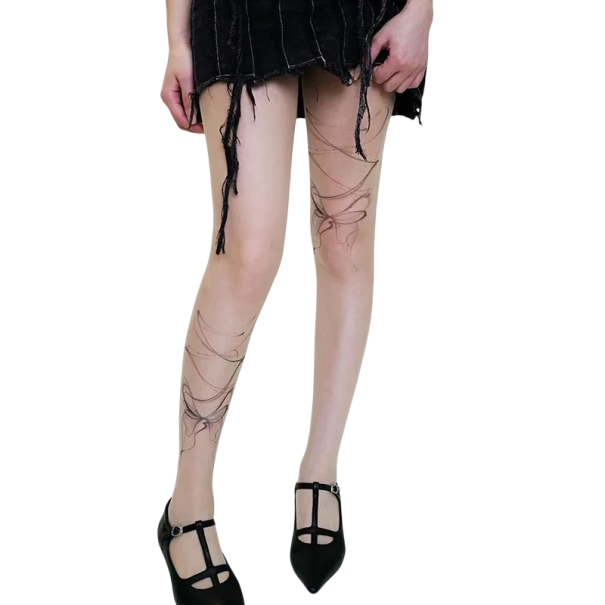 Women's Skin-Coloured Transparent Tights with Bow Print Elegant Tights with Bow Decor Bow-Patterned Tights Spring Fashion Accessory 1