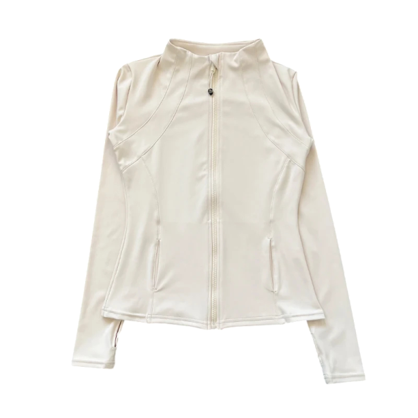 Women's Slim-Fit Sports Jacket with Stand-Up Collar Quick-Drying Breathable Material Thumb Hole Inner Pocket for Mobile white M