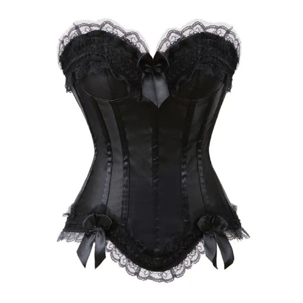 Women's Solid Colour Corset with Lace and Bows O-Neck Back Lacing Polyester Spandex Elegant Strapless Top black XXS