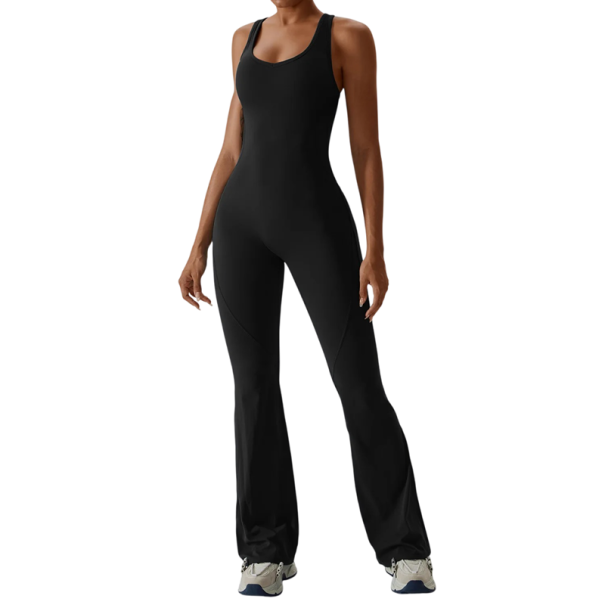 Women's Sports Overall with Straps and Open Back and Long Trousers Solid Colour Fitness Overall Made of Nylon and Spandex black S
