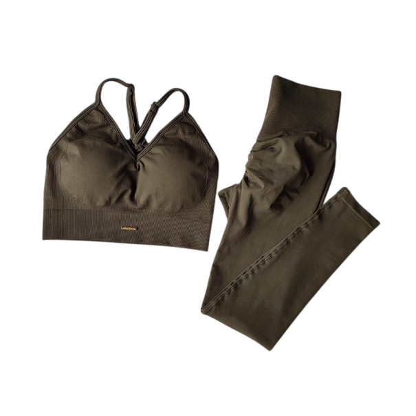 Women's Sports Set with Leggings and Sports Bra, Plain, Nylon, Comfortable and Stylish for Fitness and Exercise brown M