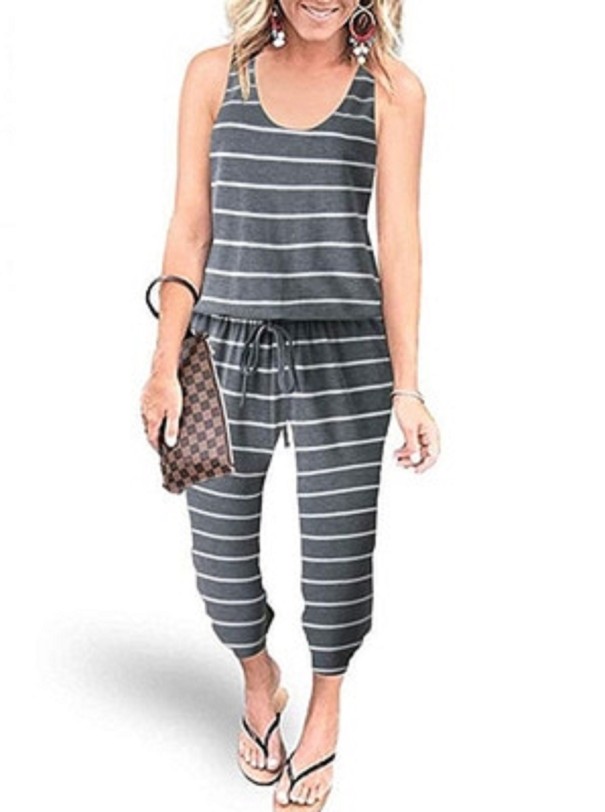 Women's Striped Jumpsuit A2019 grey L