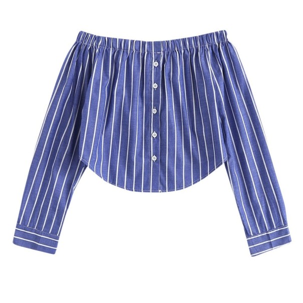 Women's Striped Off-the-Shoulder Shirt blue L