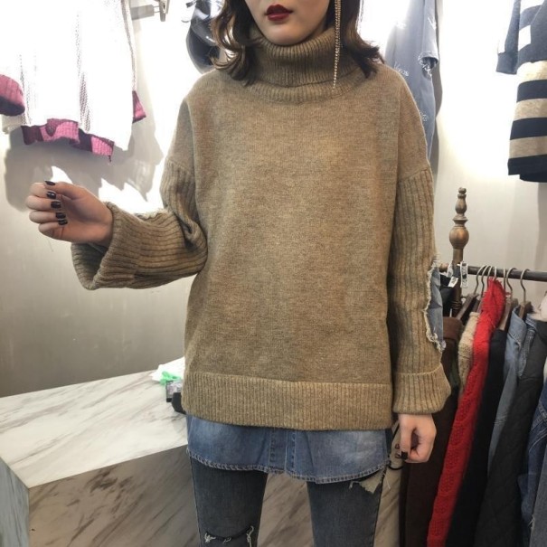 Women's Sweater with Denim Insert khaki