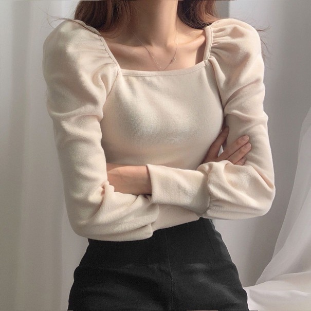 Women's Sweater with Gathered Sleeves G404 cream