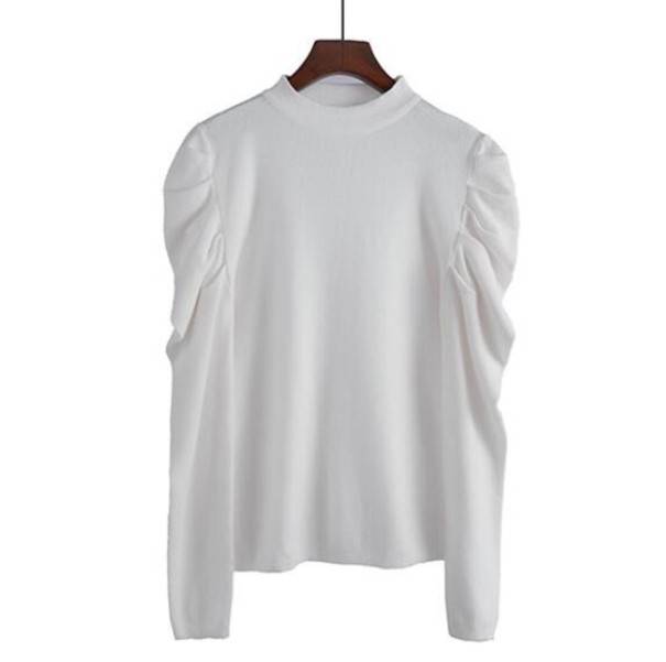 Women's Sweater with Gathered Sleeves white