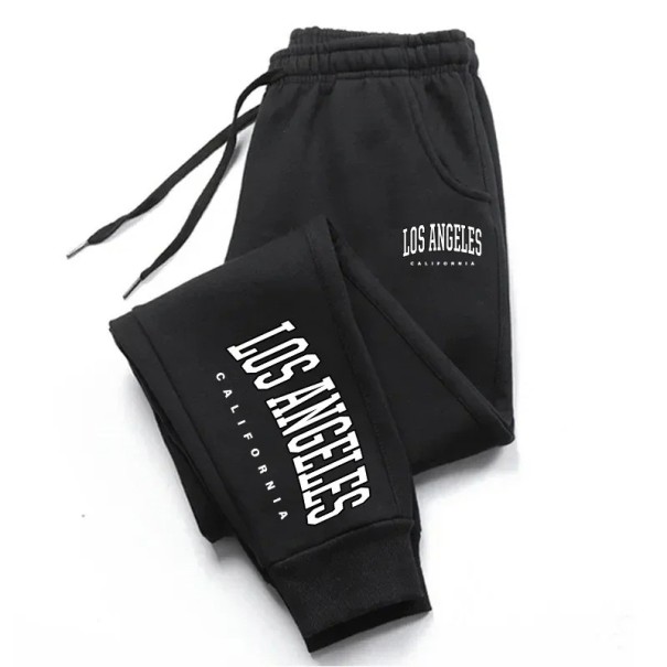 Women's Sweatpants with Pockets and Los Angeles Print on the Side and Legs with Drawstring Polyester Plain Comfortable for Leisure black S