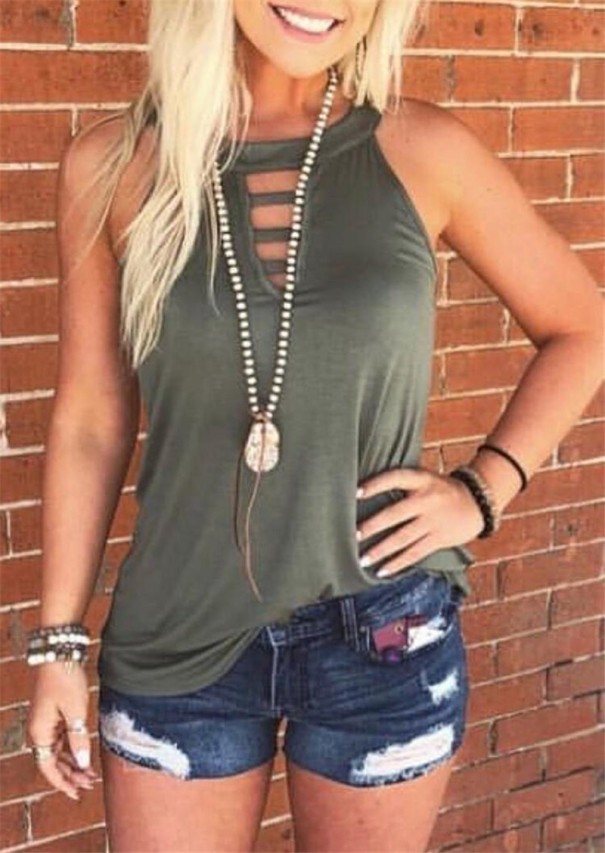Women's Top with Cut-Outs army green L