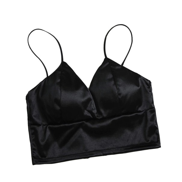 Women's V-neck bralette with thin straps Glossy surface Wide underband Hook fastening Spandex One size black
