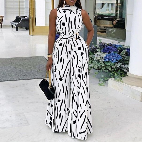 Women's White Evening Jumpsuit with Belt L