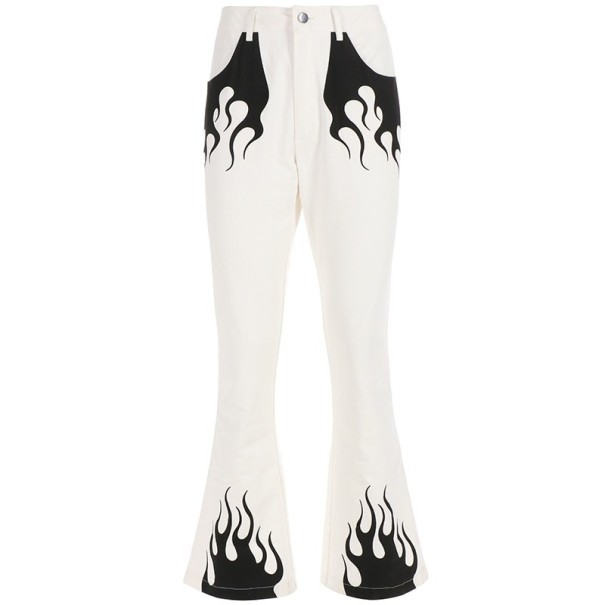 Women's White Trousers with Flames M