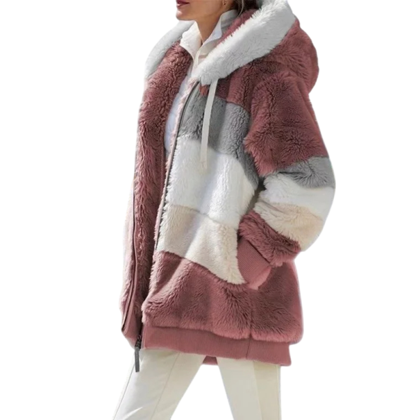 Women's Winter Jacket with Hood Soft Fluffy Material Comfortable Fastening Warm Coat for Frost Casual Style Pleasant Feel When Worn pink M